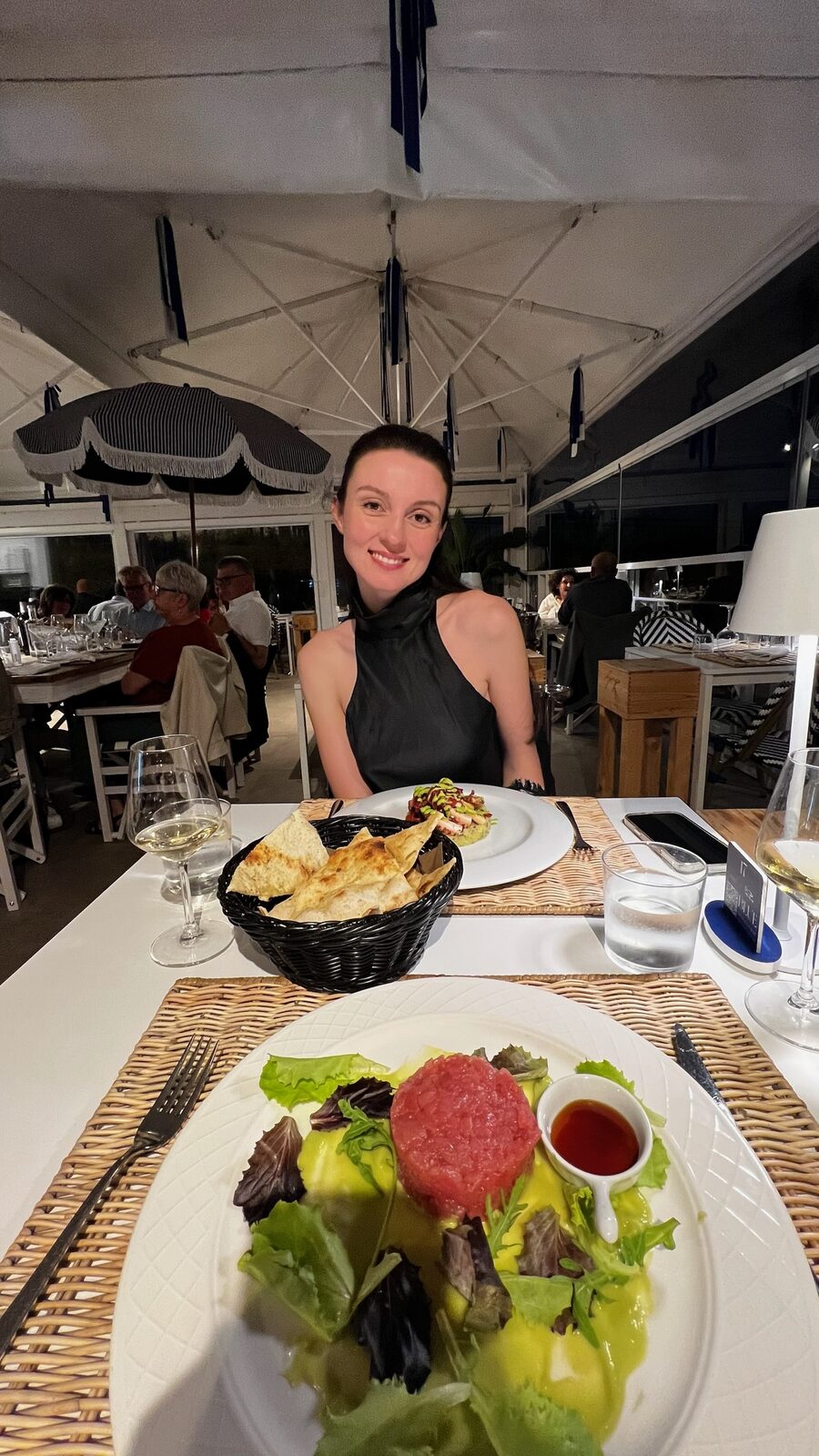 Dinner by the sea. White tablecloths, wine, and you. The best company in the world. I love you more than words can say.