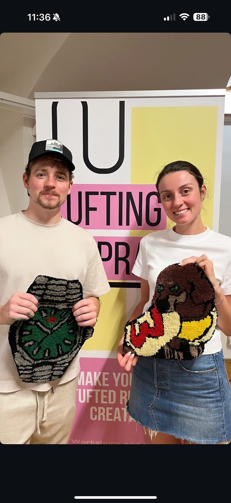 Our tufting workshop. Dino came out a tiny bit creepy, still adorable. My first birthday gift to you, I thought it was creative.